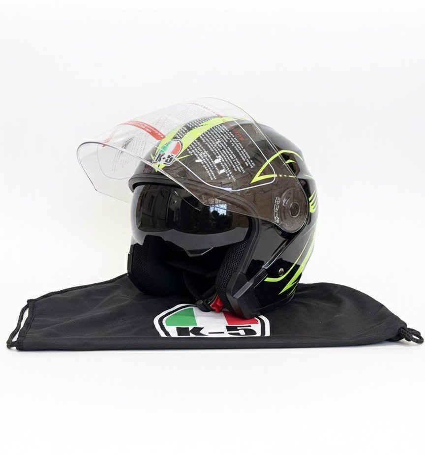 IMG_4880 Casque Moto Jet Noir Vert V2 - K5 – Image 1