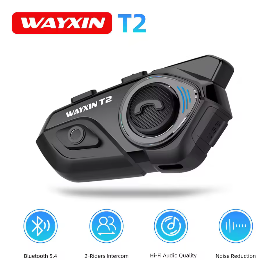 S3963b3d021c74258b5c936aaa0048c6bp.jpg_960x960q75.jpg_ WAYXIN T2 Kit Bluetooth Casque Moto Sans fil LED – Image 1